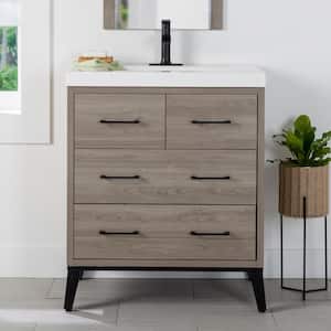 Solway 31 in. W x 19 in. D x 37 in. H Single Sink Freestanding Bath Vanity in Forest Elm with White Cultured Marble Top