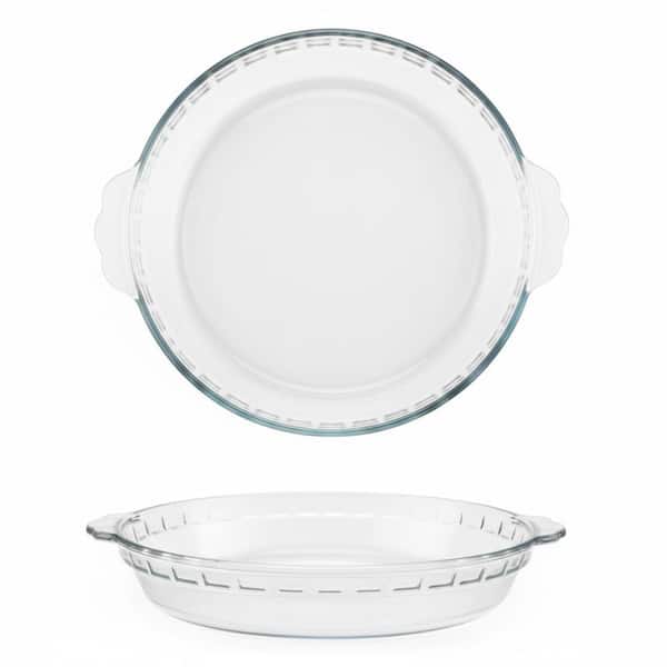6.5 in. Round Tempered Glass Pie Plate for Baking with Easy Grip Handles, 47 oz. Capacity, Microwave and Oven Safe