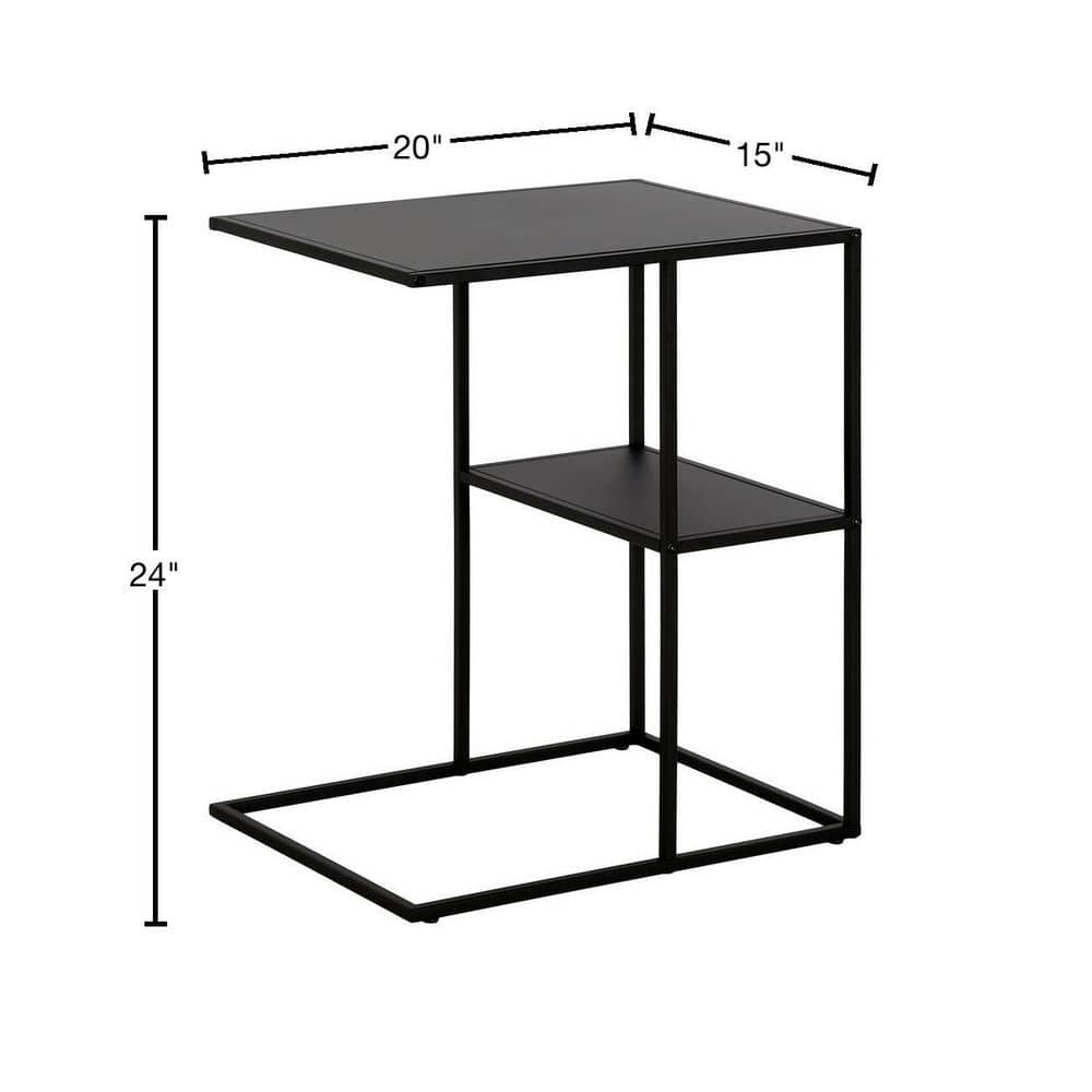 Modern Gunmetal Gray Metal C-Shaped Side Table with Staggered Shelves