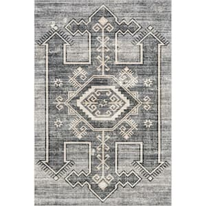 Lauren Liess Sagebrush Geometric Machine Washable Gray Doormat 3 ft. x 5 ft. Indoor/Outdoor Patio Rug