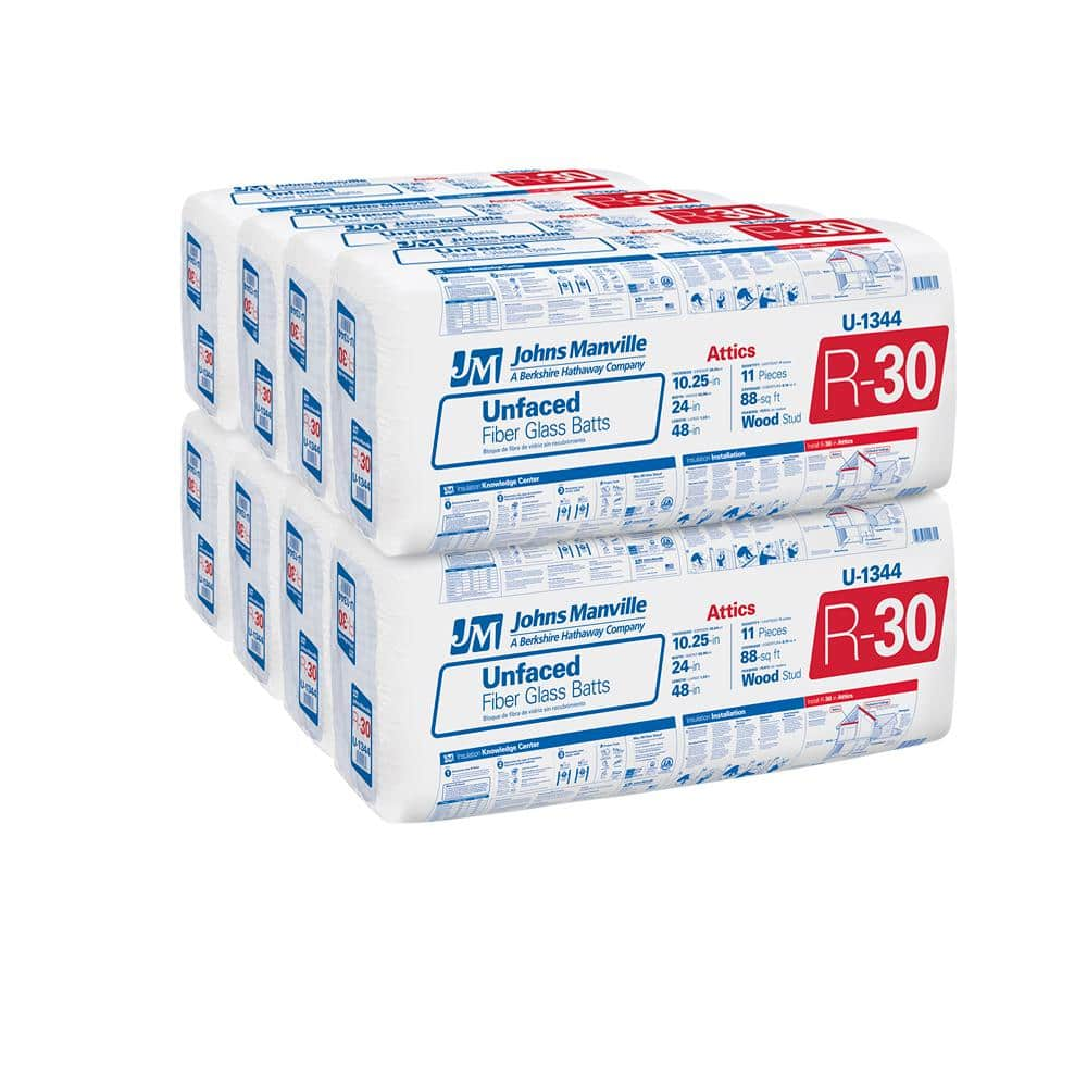 Johns Manville R 30 Unfaced Fiberglass Insulation Batt 24 In X 48 In 8 Bags U1344 The Home Depot