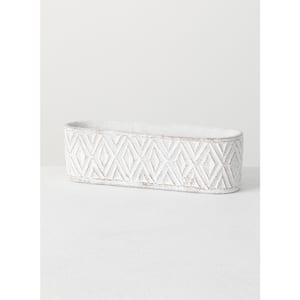 4.25" White Diamond Pattern Cement Double Planter