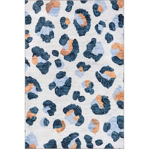 Serina Modern Leapord Machine Washable Blue 3 ft. x 5 ft. Accent Rug