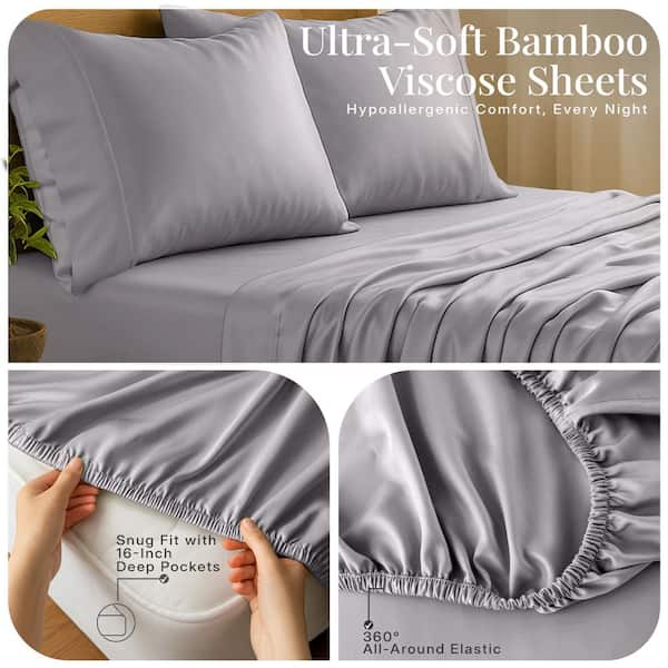 LDC LUX DECOR COLLECTION 4-Piece Gray 100% Bamboo Full Cooling