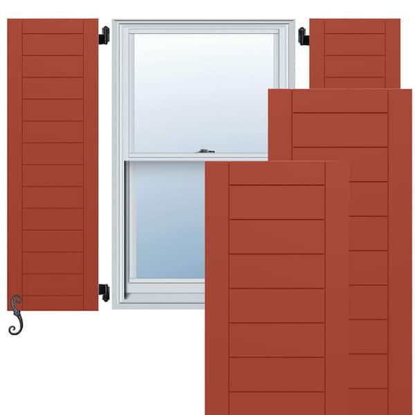 Ekena Millwork EnduraCore Horizontal Slat Framed Modern 15-in W x 63-in H Raised Panel Composite Shutters Pair in Colorful Leaves