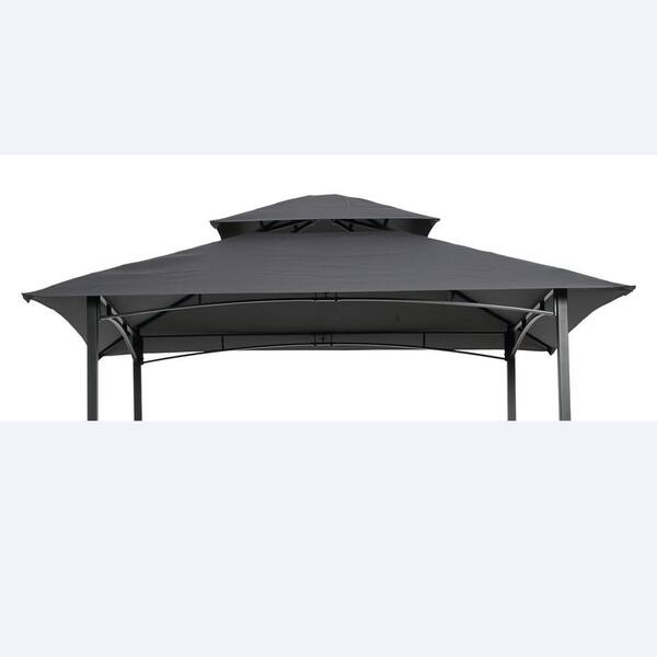 94.5 in. x 59 in. Gray Grill Gazebo Replacement Canopy Double Tiered Tent Roof Top Cover