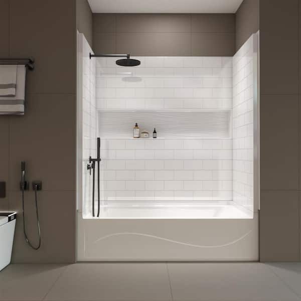 60 in. H x 32 in. W 4-Piece Direct-to-Stud Acrylic Alcove Tub Surround in White