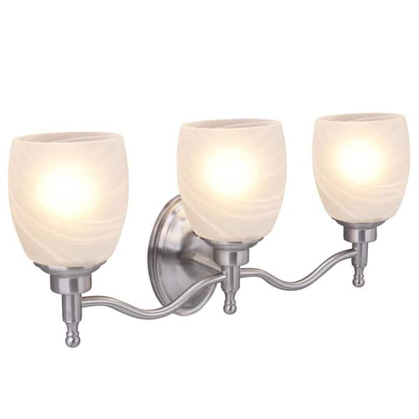 Aspen Creative Corporation 3-Light Brushed Nickel Vanity Light with Alabaster Glass Shade