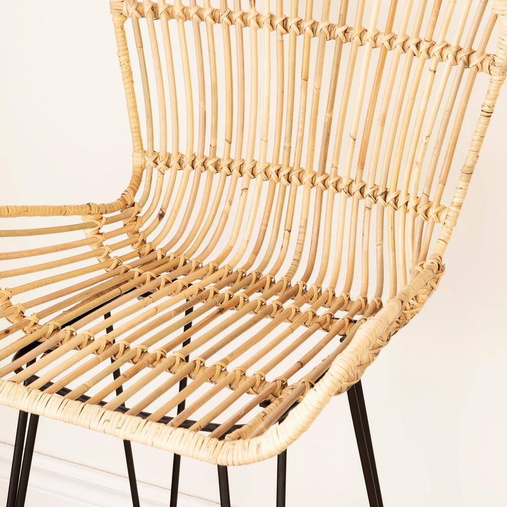 Balka Rattan and Black Metal Counter Stools with Armrests, Set of 2