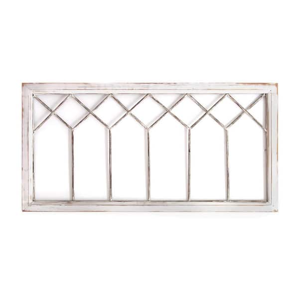 Stratton Home Decor Rustic Farmhouse Distressed Window Panel Wooden Wall Decor, White Wall Art