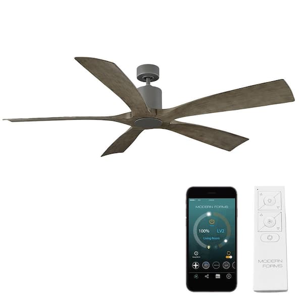 Modern Forms Aviator 70 in. Smart Indoor/Outdoor 5-Blade Ceiling Fan Graphite Weathered Gray with Remote Control