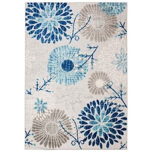 Cabana Gray/Blue 5 ft. x 8 ft. Floral Leaf Indoor/Outdoor Patio  Area Rug