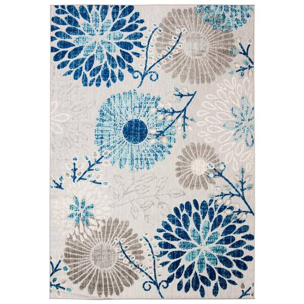 Cabana 6 ft. x 8 ft. Gray/Blue Floral Leaf Indoor/Outdoor Area Rug