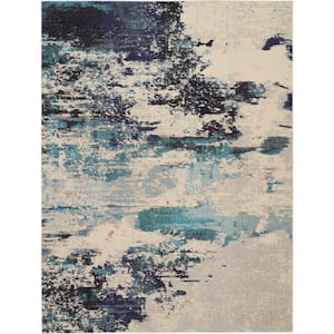 Celestial Ivory/Teal Blue 8 ft. x 11 ft. Abstract Modern Area Rug