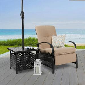 Metal Outdoor Recliner Lounge Chair with Beige Cushion