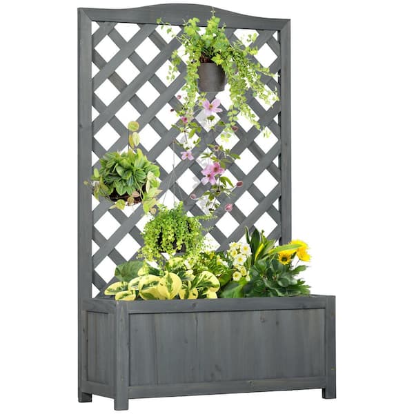 Outsunny 27.5 in. x 11 in. x 11.75 in. Gray Wooden Raised Garden Bed
