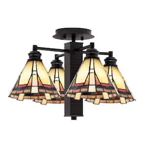 Albany 18.25 in. 4-Light Espresso Semi-Flush with Zion Art Glass Shades