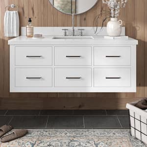 Hutton 49 in. W x 22 in. D x 19.6 in. H Bath Vanity in White with Pure White Quartz Top