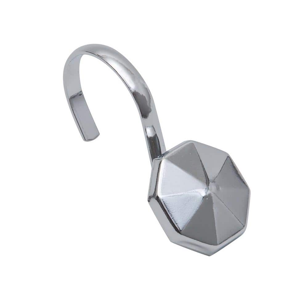 Alta Chrome Octagonal Metal Shower Curtain Hooks, 12-Pack