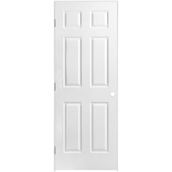 Masonite 28 in. x 80 in. 6 Panel Right-Handed Primed Composite Hollow Core Single Prehung Interior Door 4-9/16 in. Flat Jamb