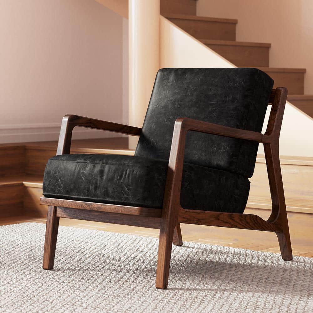 Poly and Bark Verity Onyx Black Leather Arm Chair (Set of 1) HD-LR