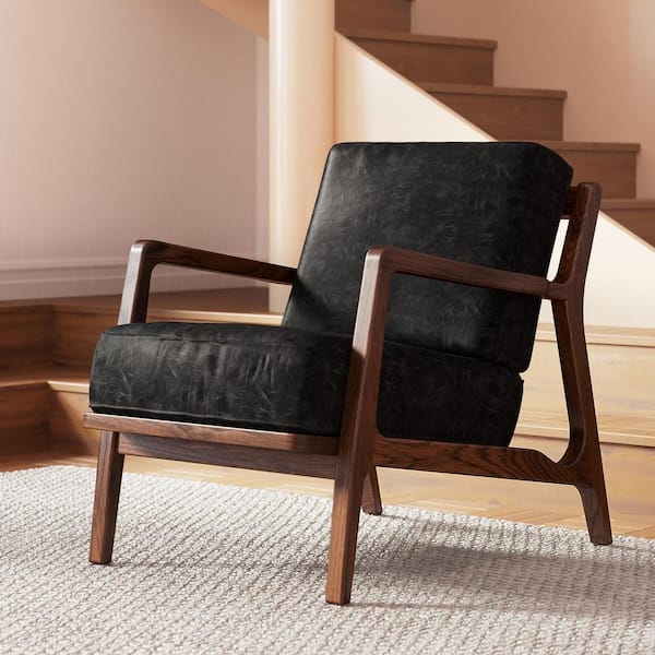 Verity Onyx Black Leather Arm Chair (Set of 1)