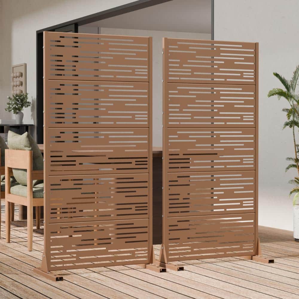 60 in. x 30 in. Brown Metal Privacy Screen Decorative Garden Screens Outdoor Fence Panel Set for Patio Balcony