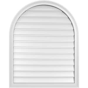 32 in. x 40 in. Round Top White PVC Paintable Gable Louver Vent Functional