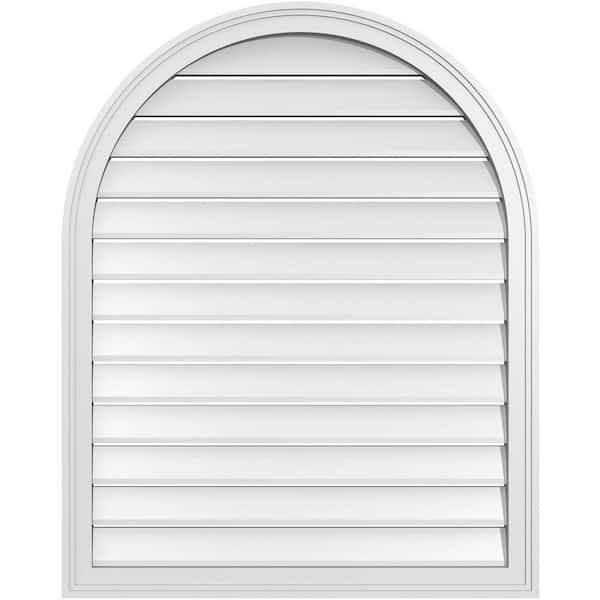 Ekena Millwork 32 in. x 40 in. Round Top White PVC Paintable Gable Louver Vent Functional
