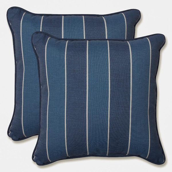 Pillow Perfect Stripe Blue Square Outdoor Square Throw Pillow 2-Pack