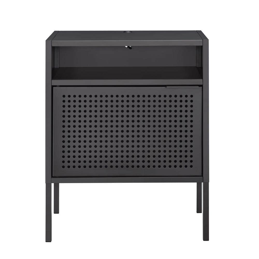 Gemma Contemporary Gray Metal Nightstand with USB Port