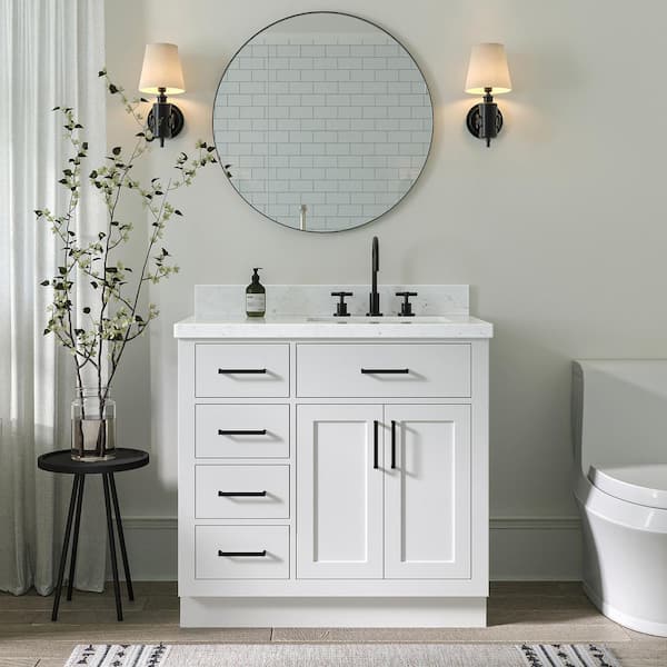 ARIEL Hepburn 36 in. W x 22 in. D x 36 in. H Single Sink Freestanding Bath Vanity in White with ...