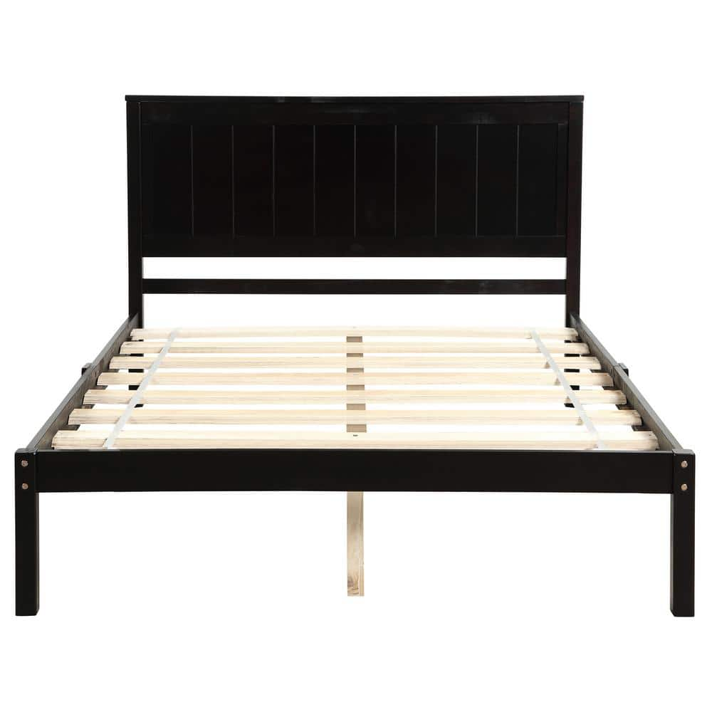 URTR 76 in. W Espresso Full Size Bed Frame Platform Bed Frame with ...