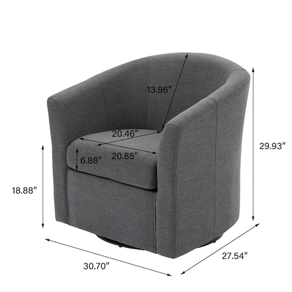 Uixe Gray Linen Upholstered360° Swivel Accent Barrel Chair With