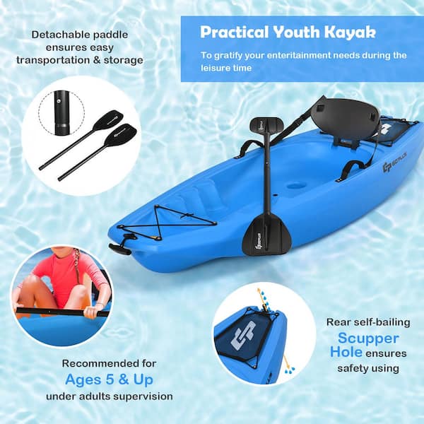 Costway 6 ft. Youth Kids Kayak w/Paddle Storage Hatche 4-Level Footrest for  Age 5+ SP37507BL - The Home Depot