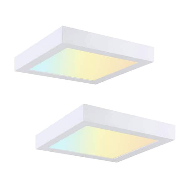 RUN BISON 2-Pack 7 in. Square Color Selectable LED Integrated LED Flush Mount Downlight, White