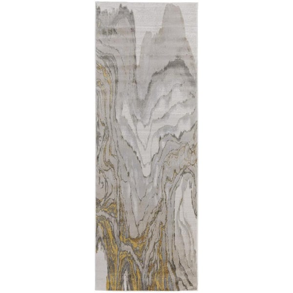 HomeRoots 2 X 8 Gold and Ivory Abstract Runner Rug