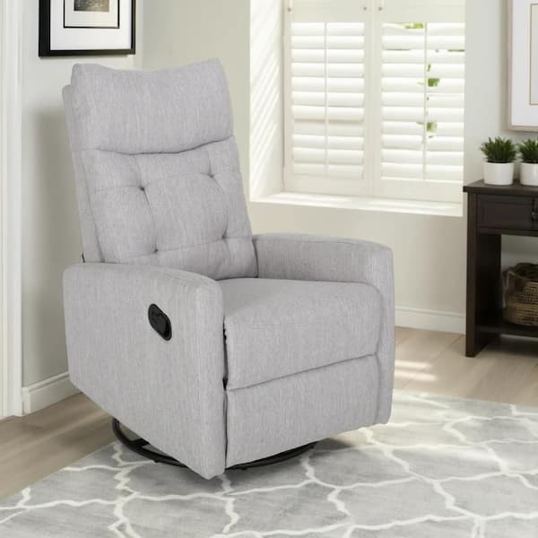 Benjara Manual Gray Fabric Glider Recliner Chair with Tufted Cushioned