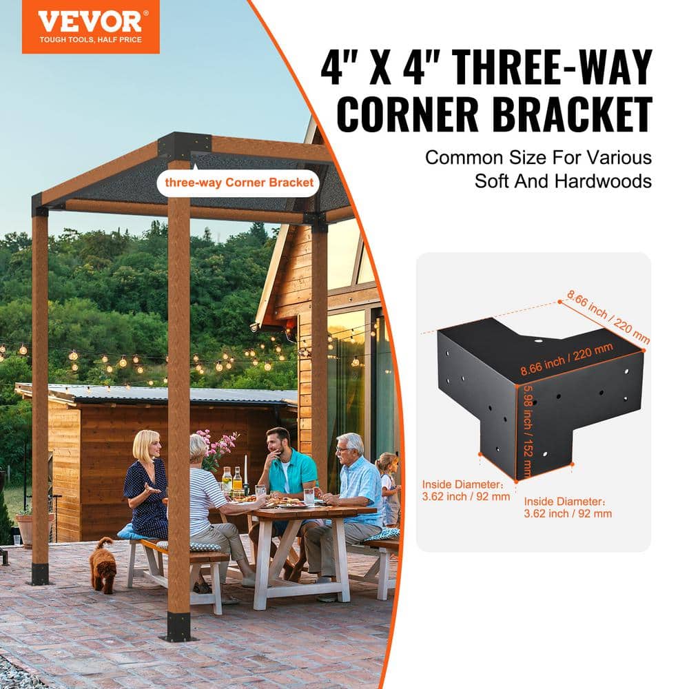Black Alloy Steel 3-Way Pergola Bracket Kit