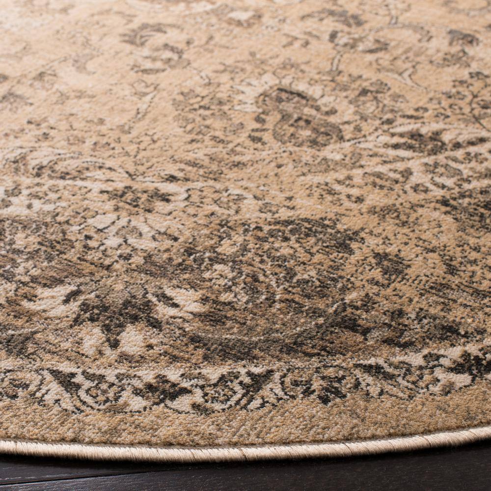 Vintage Warm Beige Floral Round Wool Area Rug