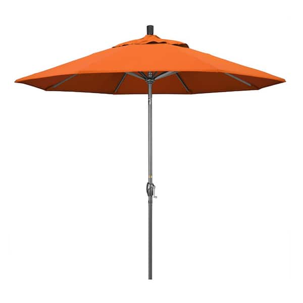 California Umbrella 9 ft. Hammertone Grey Aluminum Market Patio Umbrella with Push Button Tilt Crank Lift in Tuscan Sunbrella