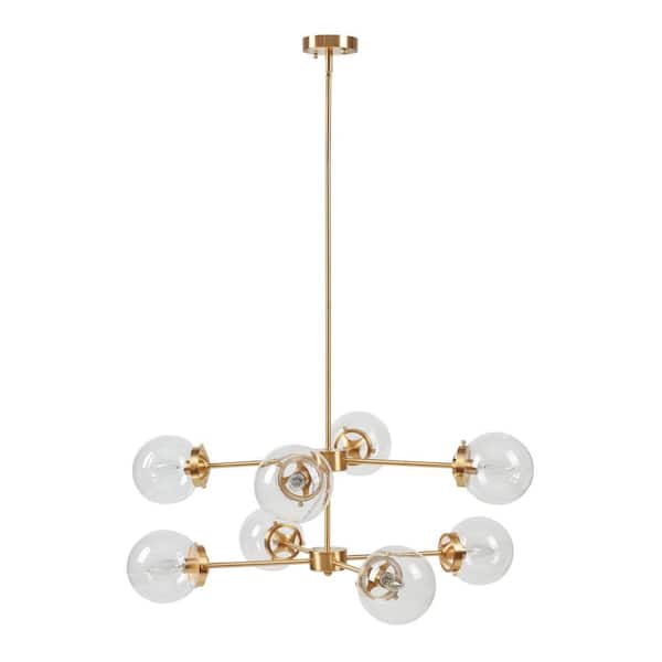 Modern 8-Light Gold Finish Globe Glass Round Chandelier for Dining Room with Type B Bulbs (No Bulbs Included)