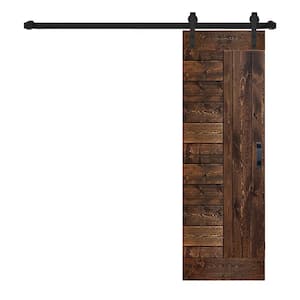 L Series 28 in. x 84 in. Dark Walnut Finished Solid Wood Sliding Barn Door with Hardware Kit - Assembly Needed