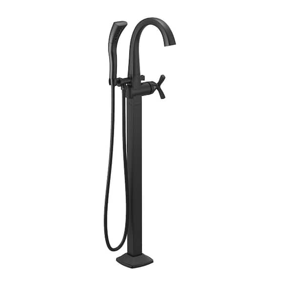 Delta Stryke 1-Handle Floor Mount Tub Filler Trim Kit in Matte Black with Hand Shower (Valve Not Included)