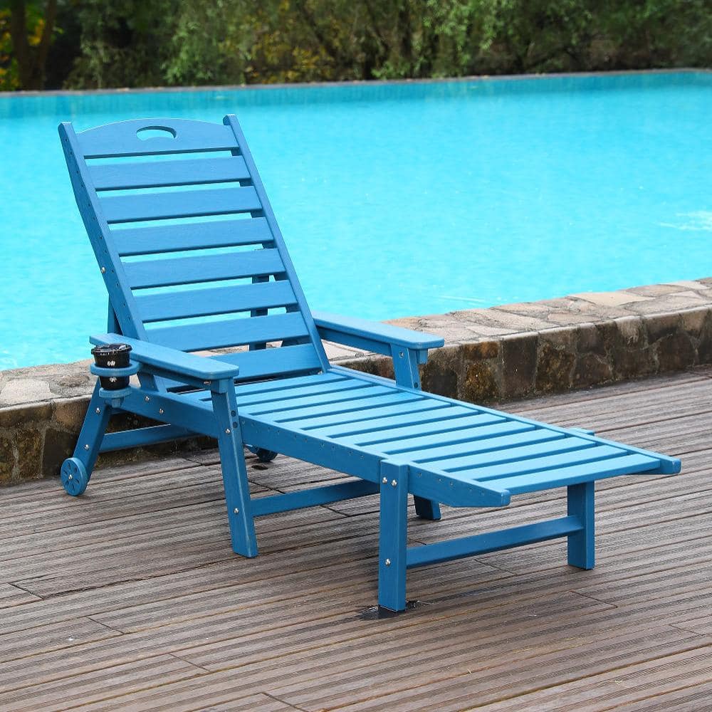 Outdoor Chaise Lounge Chair with 4-Position Adjustable Backrest, Patio Poolside Recliner, Blue price history on PriceWatchPro