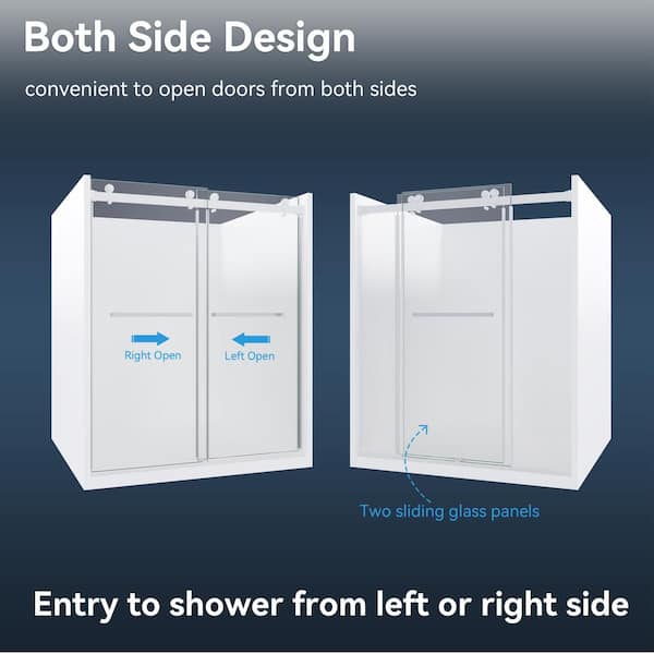 mortix 56-60 in. W x 72 in. H Double Sliding Frameless Shower Door