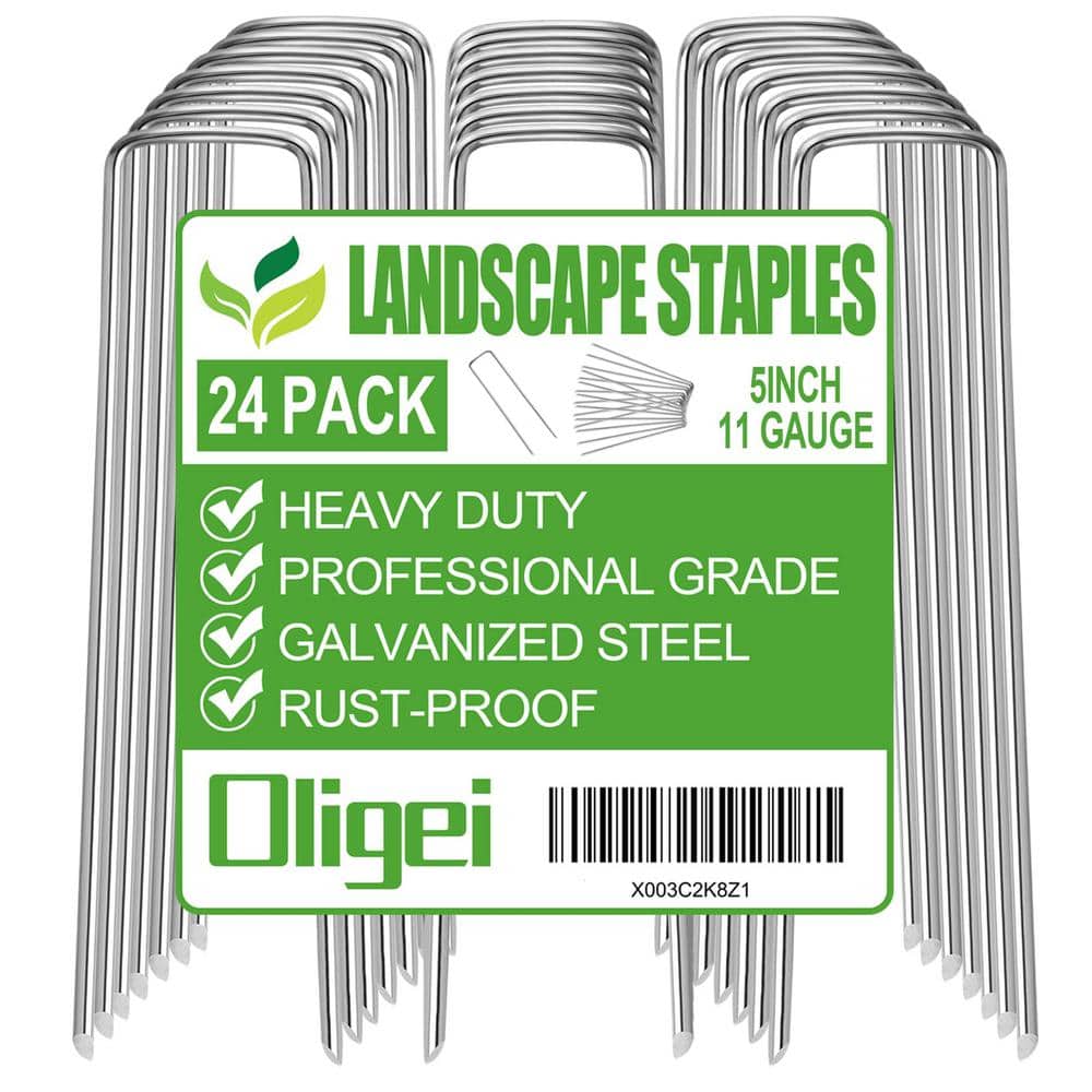 5in. Silver Metal Garden Stake, Galvanized Landscape Staples, U-Shaped Grou
