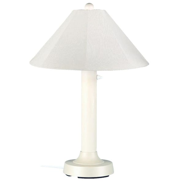Patio Living Concepts Seaside 34 in. Outdoor White Table Lamp with Natural Linen Shade