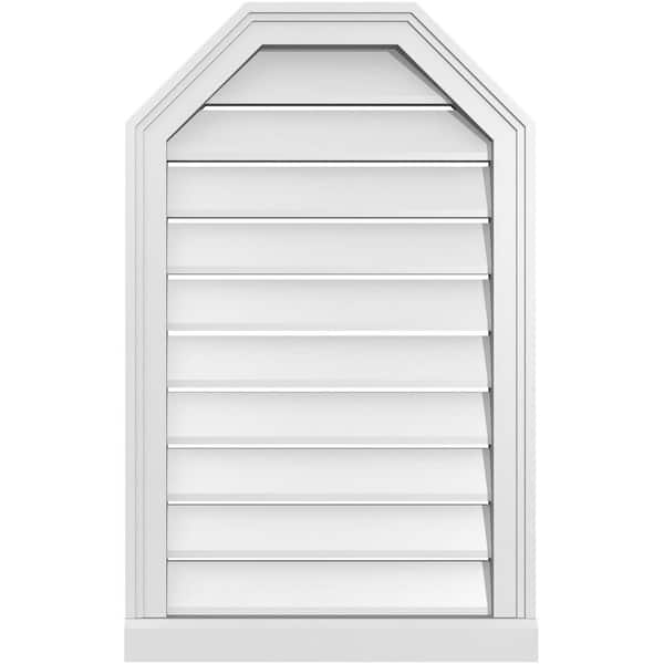 Ekena Millwork 20 in. x 32 in. Octagonal Top Surface Mount PVC Gable Vent: Functional with Brickmould Sill Frame