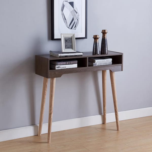 Keller 36 in. Weathered Walnut Standard Rectangle Console Table with Storage